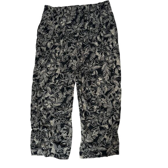 Lane Bryant Linen Viscose Print Pants Women’s 14 Black White Elastic Waist - Picture 3 of 7